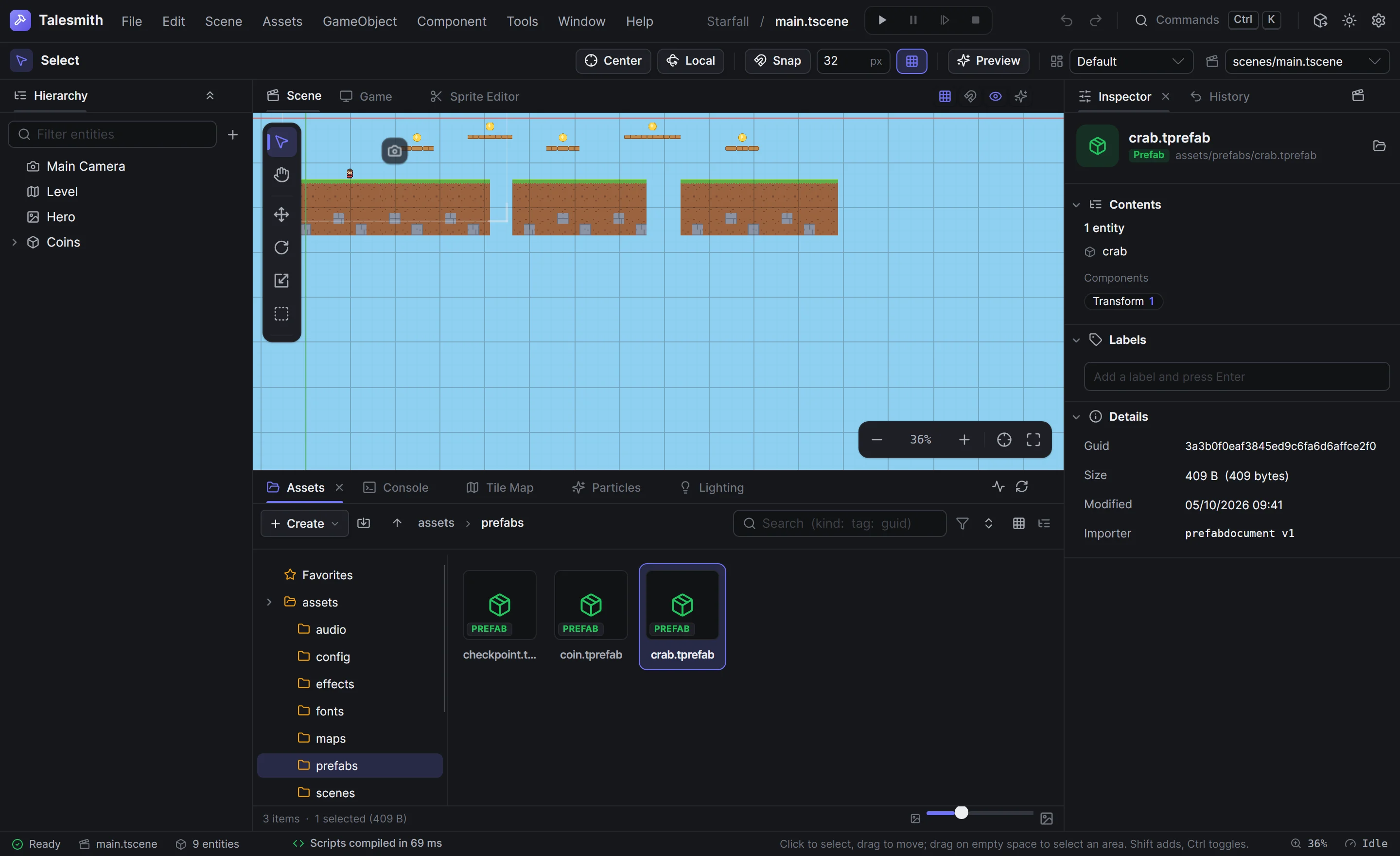 A prefab in the asset inspector