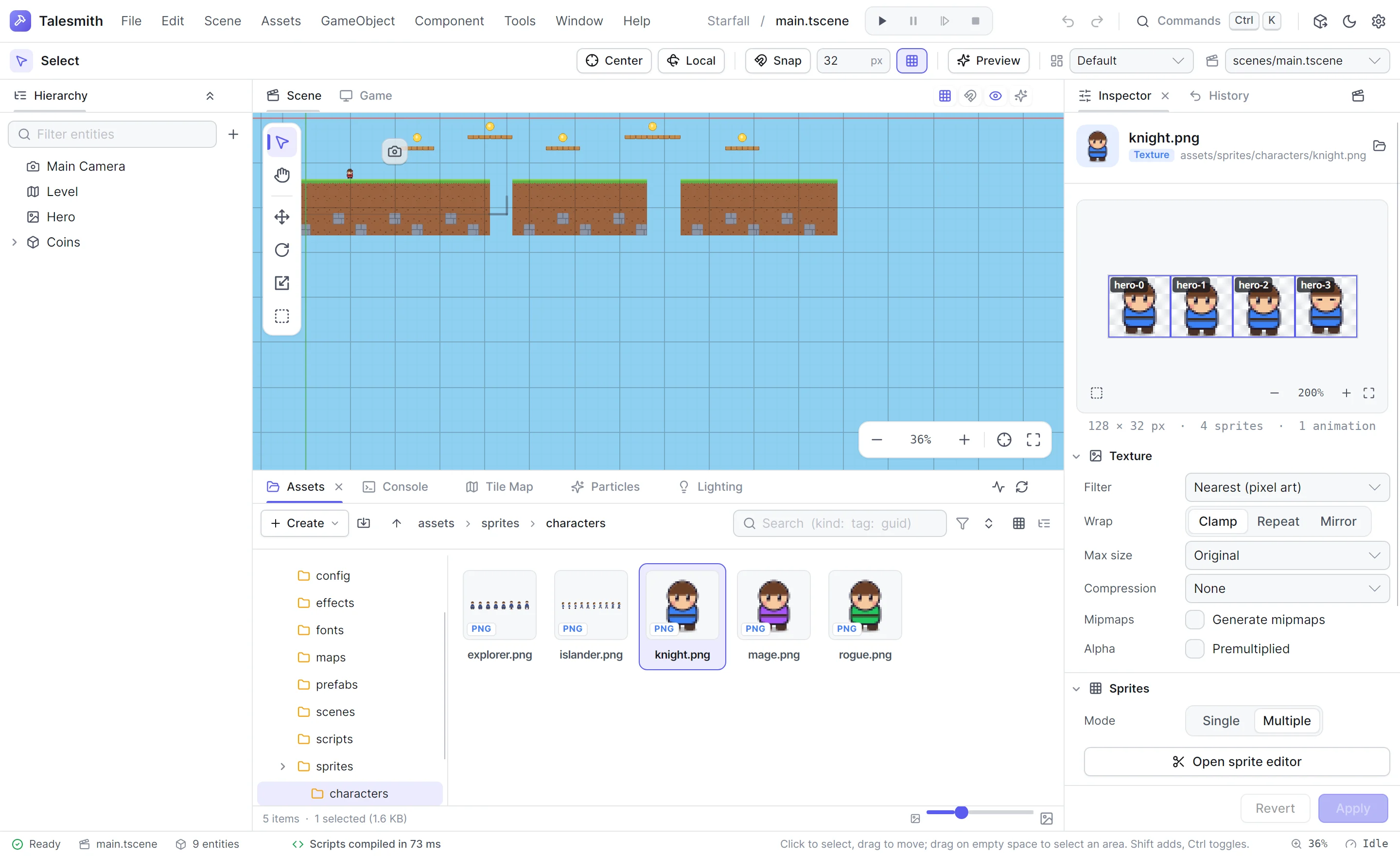 A texture in the asset inspector with its preview, sprites and import settings