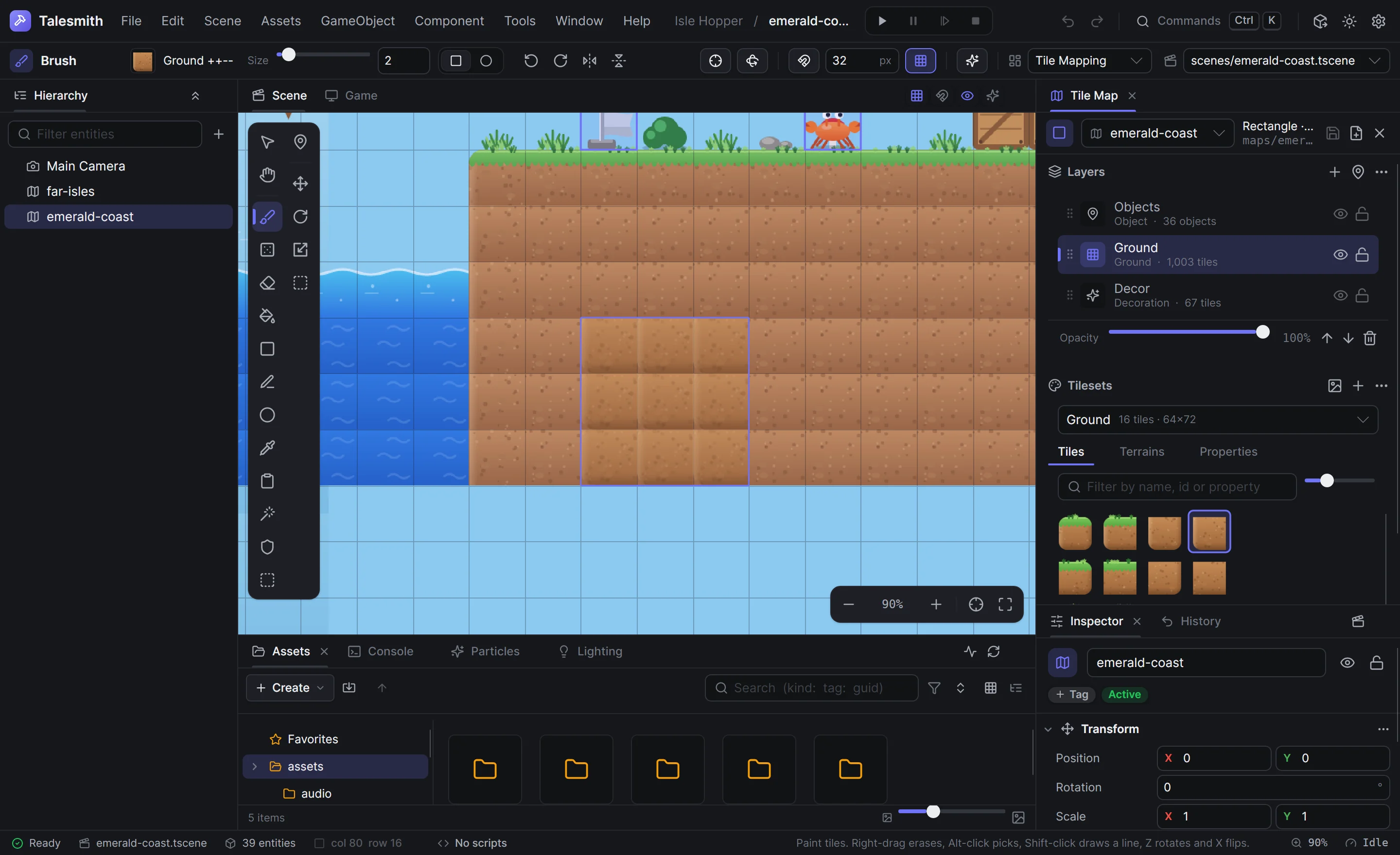A rectangular platformer level in the Tile Mapping layout