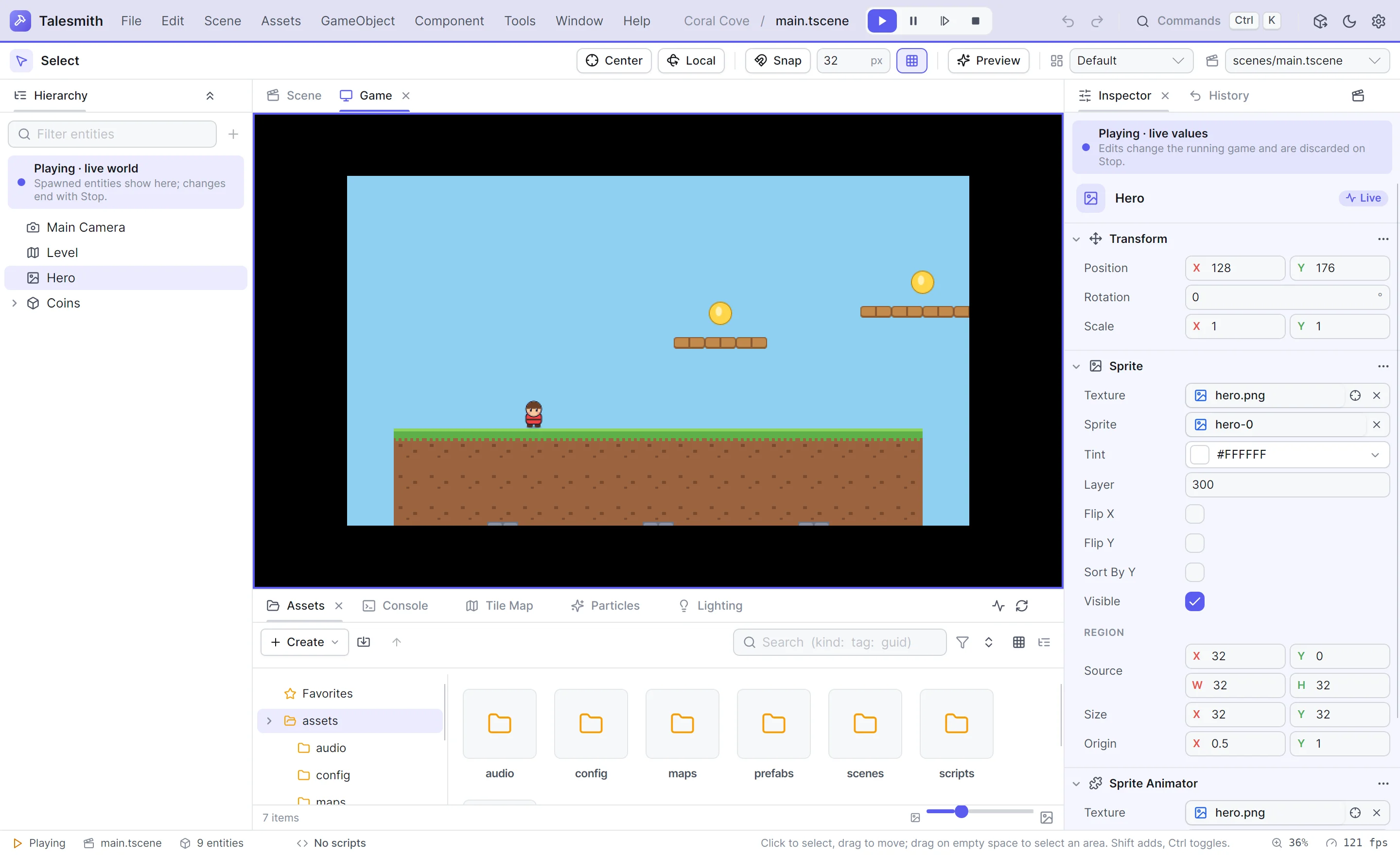 Play mode with the game running inside the editor